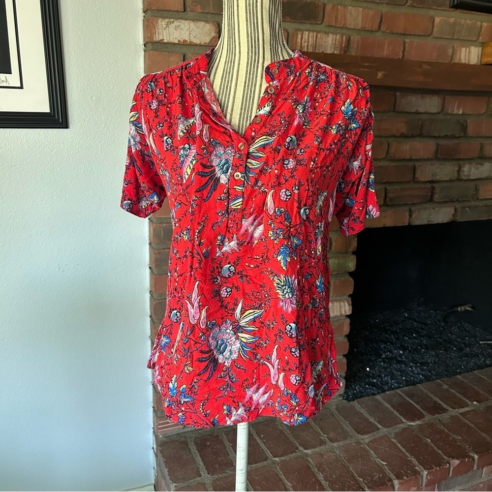 Anthropologie Maeve Windham Floral Tunic Top in Red Sz S - Picture 2 of 7